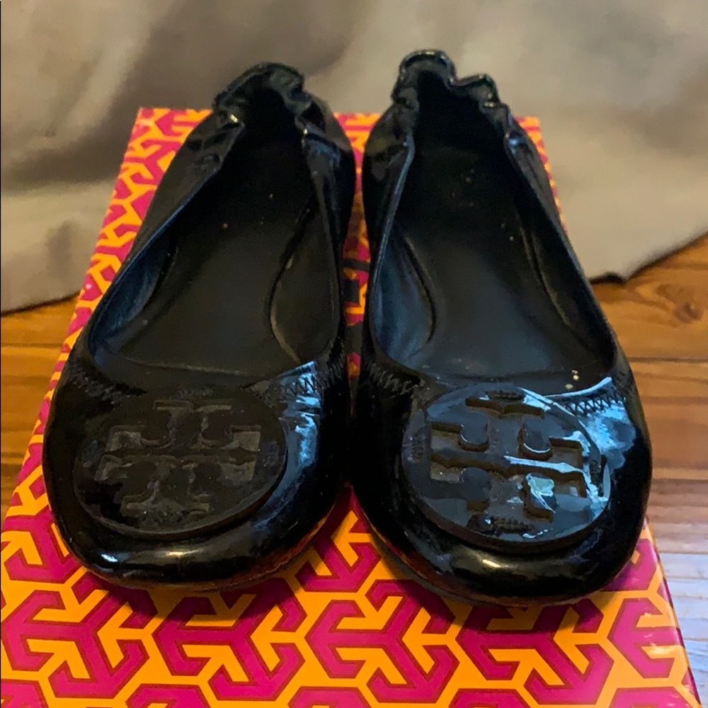 TORY BURCH Black Patent Reva Flats
